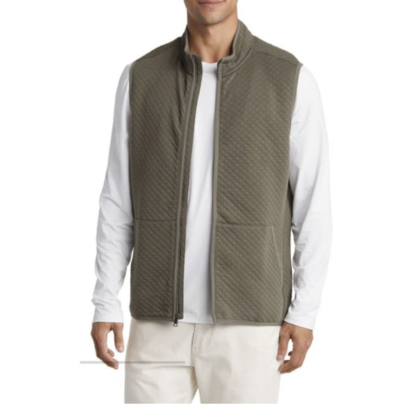 Rhone Vest Mens Small Green Gramercy Quilted Cotton Full Zip Classic Fit Golf - Picture 1 of 12